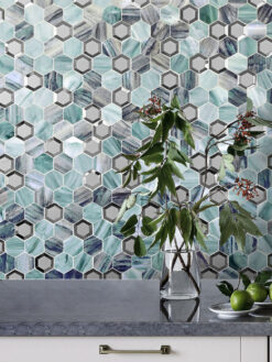 Green Glass Metal Hexagon Backsplash Tile BA6203