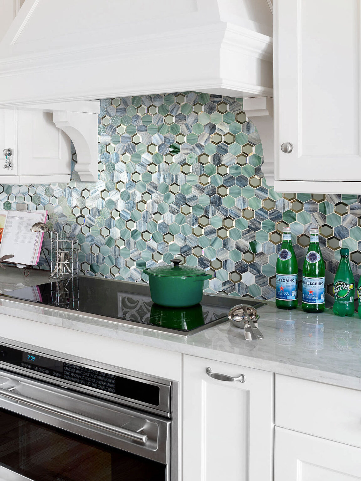 Green Glass Metal Hexagon Backsplash Tile Backsplash.com