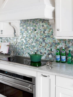 White Kitchen Green Glass Metal Hexagon Backsplash Tile BA6203