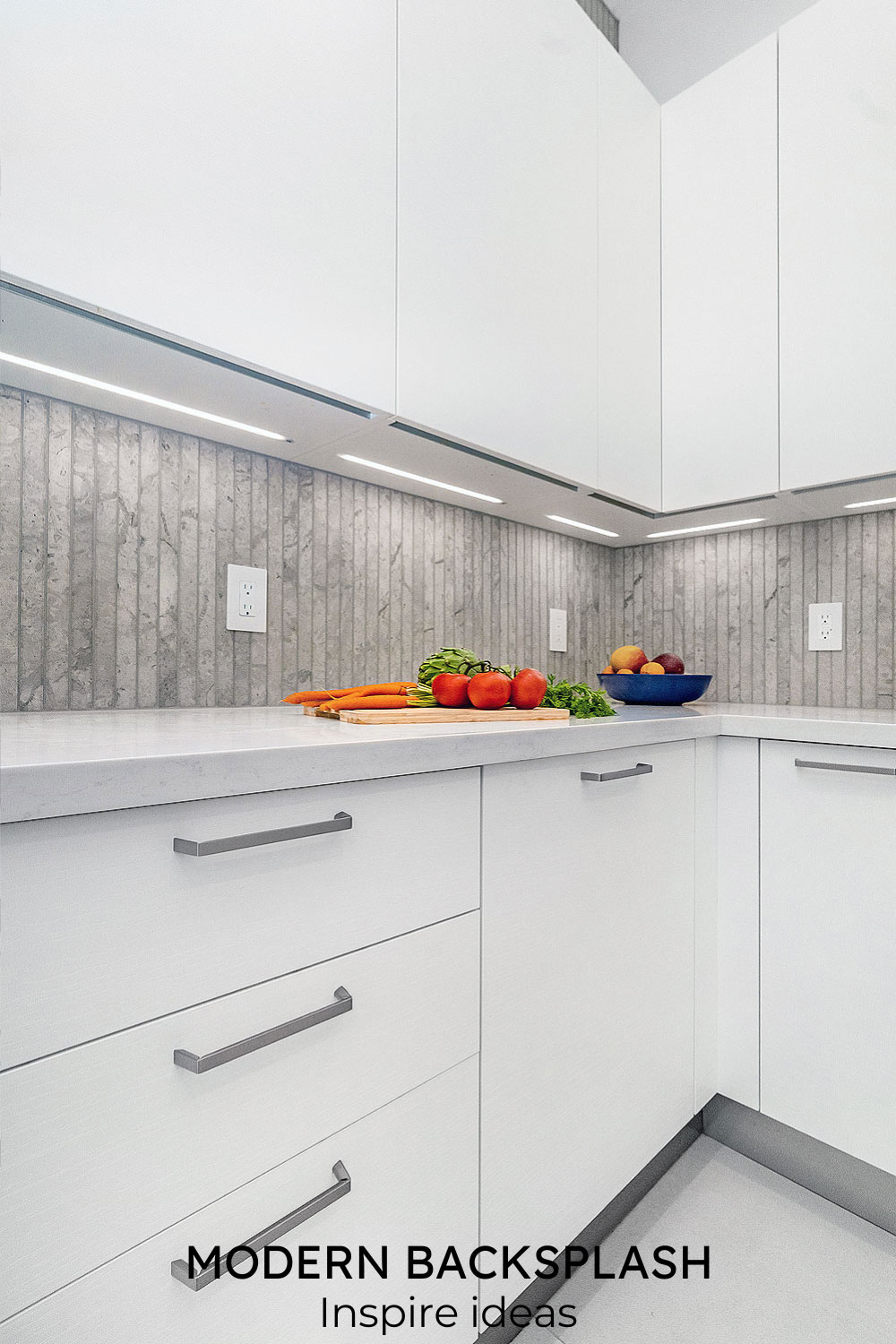 modern backsplash tile under cabinet light