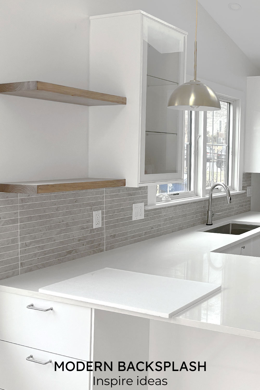 modern white countertop cabinet with backsplash tile