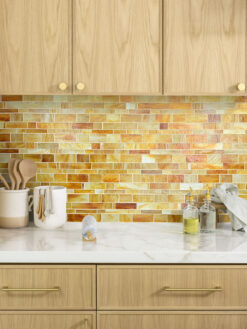 Brown Cabinet Countertop Honey Onyx Glass Subway Mosaic Tile BA7017