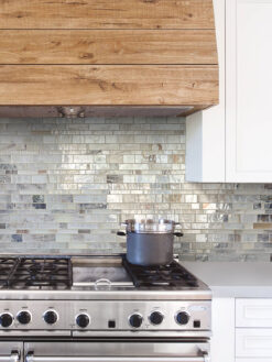 Brown Kitchen Hood with Opal Glass Artisan Mosaic Tile BA7015