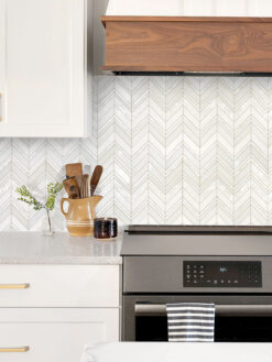 Chevron Pearl Marble Mosaic Backsplash Tile BA8030