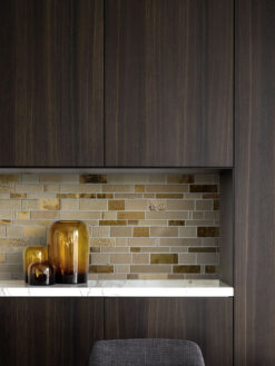 Dark Brown Cabinet with Brown Glass Artisan Mosaic Tile BA7019