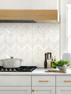 Kitchen with Chevron Pearl Marble Backsplash Tile BA8030