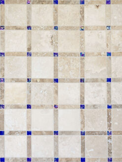 Light Travertine Tile with Blue Glass BA1029 1