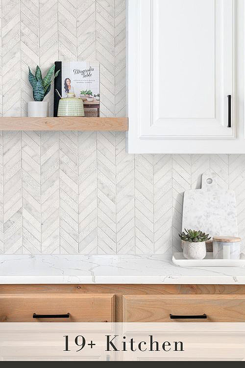 Marble Backsplash with White Countertops