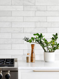 Countertop with Large White Marble Subway Backsplash Tile BA8035